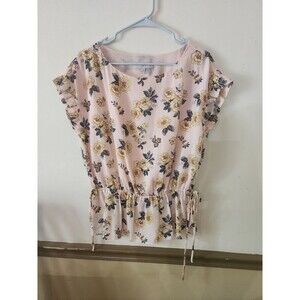 LOFT Pink Floral Blouse with Yellow and Green Accents